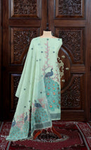 Meher – The Woven Glow | Jamdani Muga Cotton Suit Piece – Sea Green