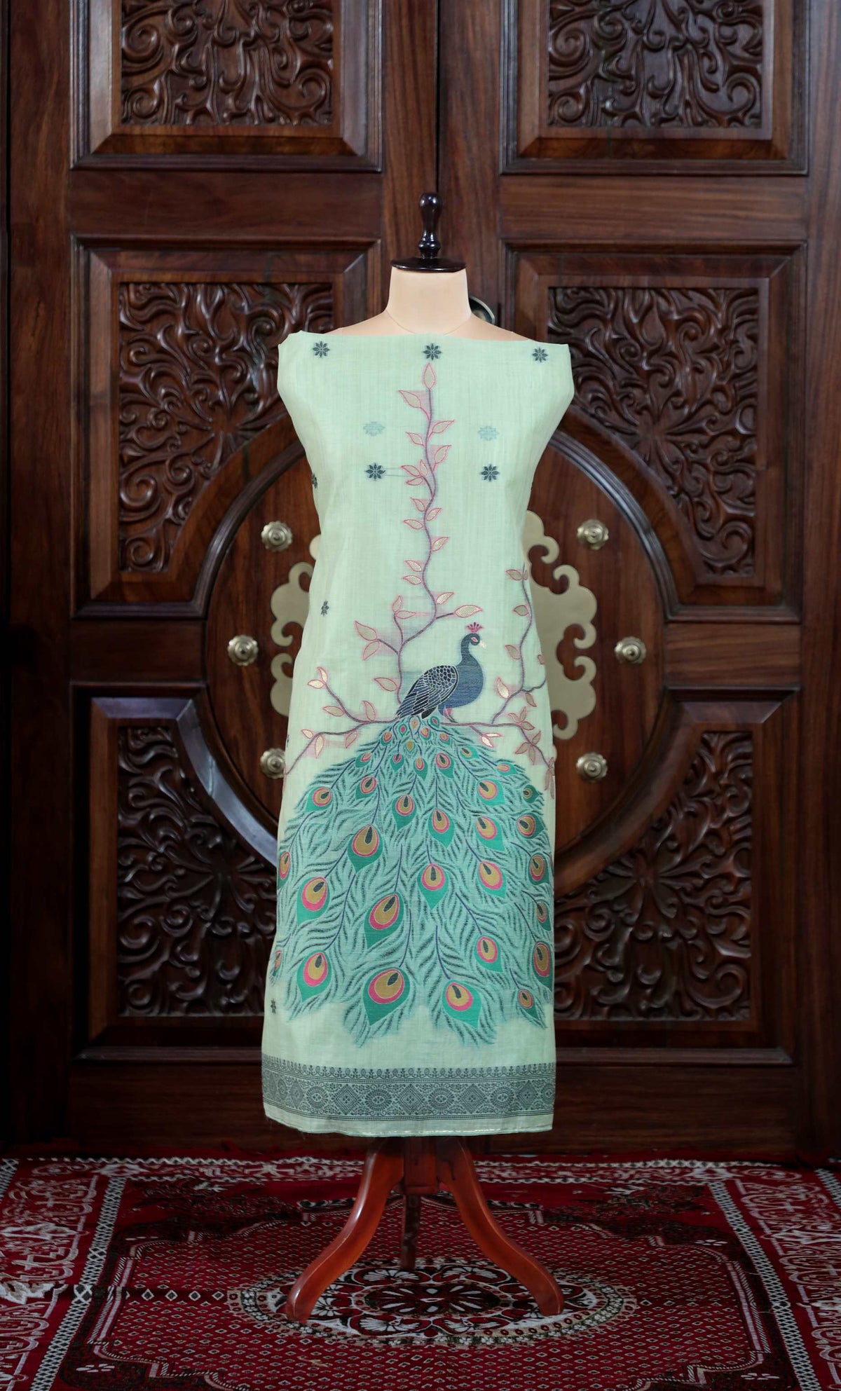 Meher – The Woven Glow | Jamdani Muga Cotton Suit Piece – Sea Green