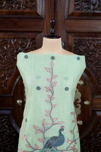 Meher – The Woven Glow | Jamdani Muga Cotton Suit Piece – Sea Green