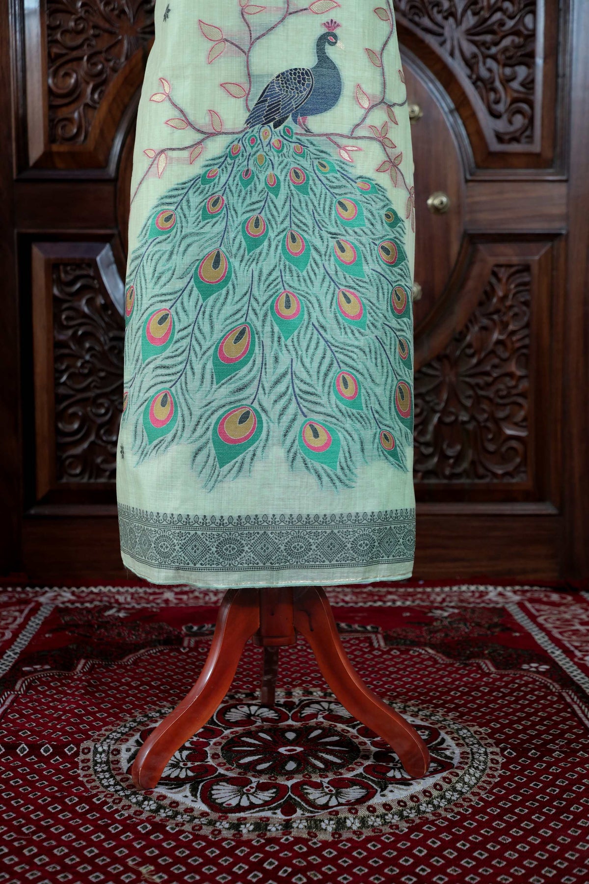 Meher – The Woven Glow | Jamdani Muga Cotton Suit Piece – Sea Green