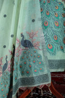 Meher – The Woven Glow | Jamdani Muga Cotton Suit Piece – Sea Green