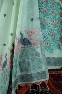 Meher – The Woven Glow | Jamdani Muga Cotton Suit Piece – Sea Green