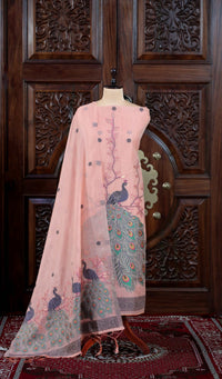 Meher – The Woven Glow | Jamdani Muga Cotton Suit Piece – Peach