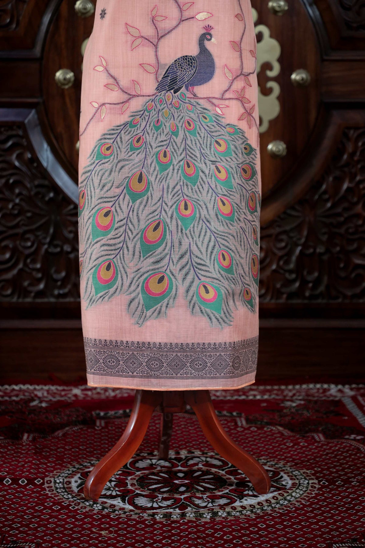 Meher – The Woven Glow | Jamdani Muga Cotton Suit Piece – Peach