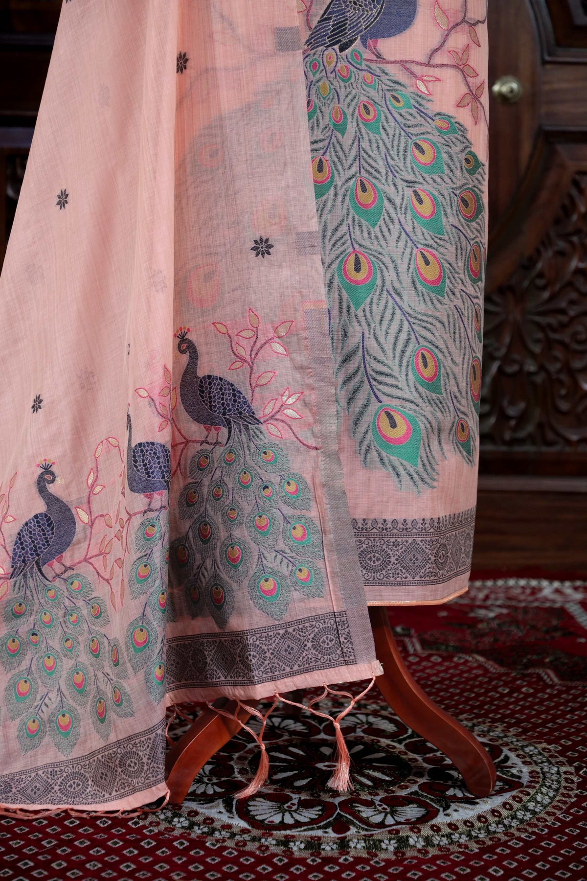 Meher – The Woven Glow | Jamdani Muga Cotton Suit Piece – Peach