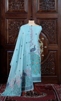 Meher – The Woven Glow | Jamdani Muga Cotton Suit Piece – Sky Blue