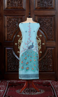 Meher – The Woven Glow | Jamdani Muga Cotton Suit Piece – Sky Blue