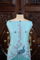 Meher – The Woven Glow | Jamdani Muga Cotton Suit Piece – Sky Blue