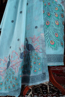 Meher – The Woven Glow | Jamdani Muga Cotton Suit Piece – Sky Blue