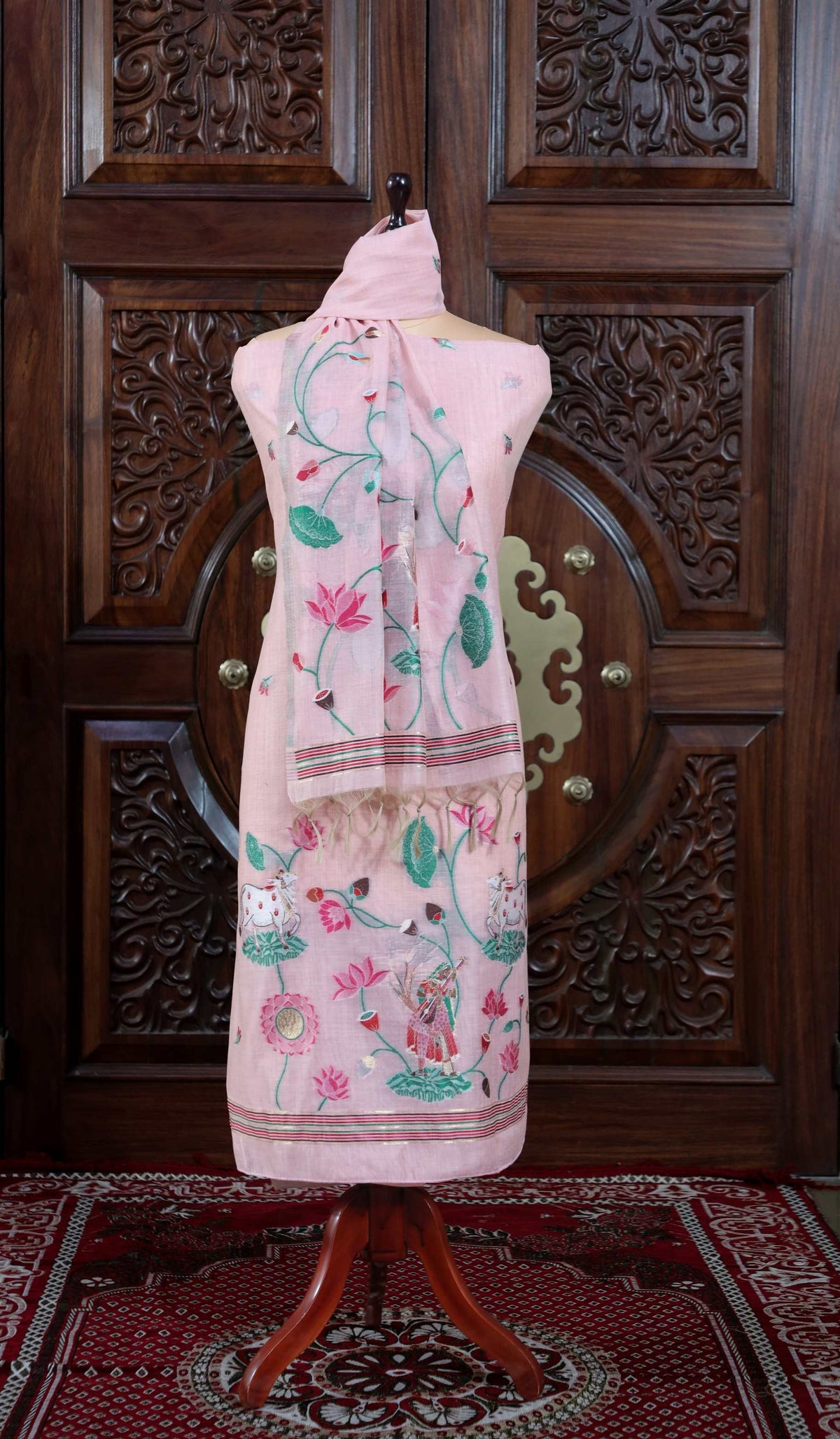 Rooh – The Pichwai Reverie | Pichwai Muga Cotton Suit Piece – Pink