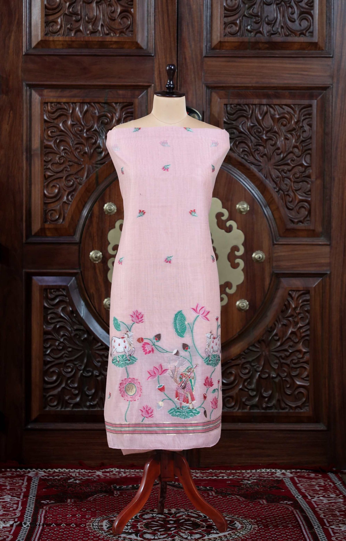 Rooh – The Pichwai Reverie | Pichwai Muga Cotton Suit Piece – Pink