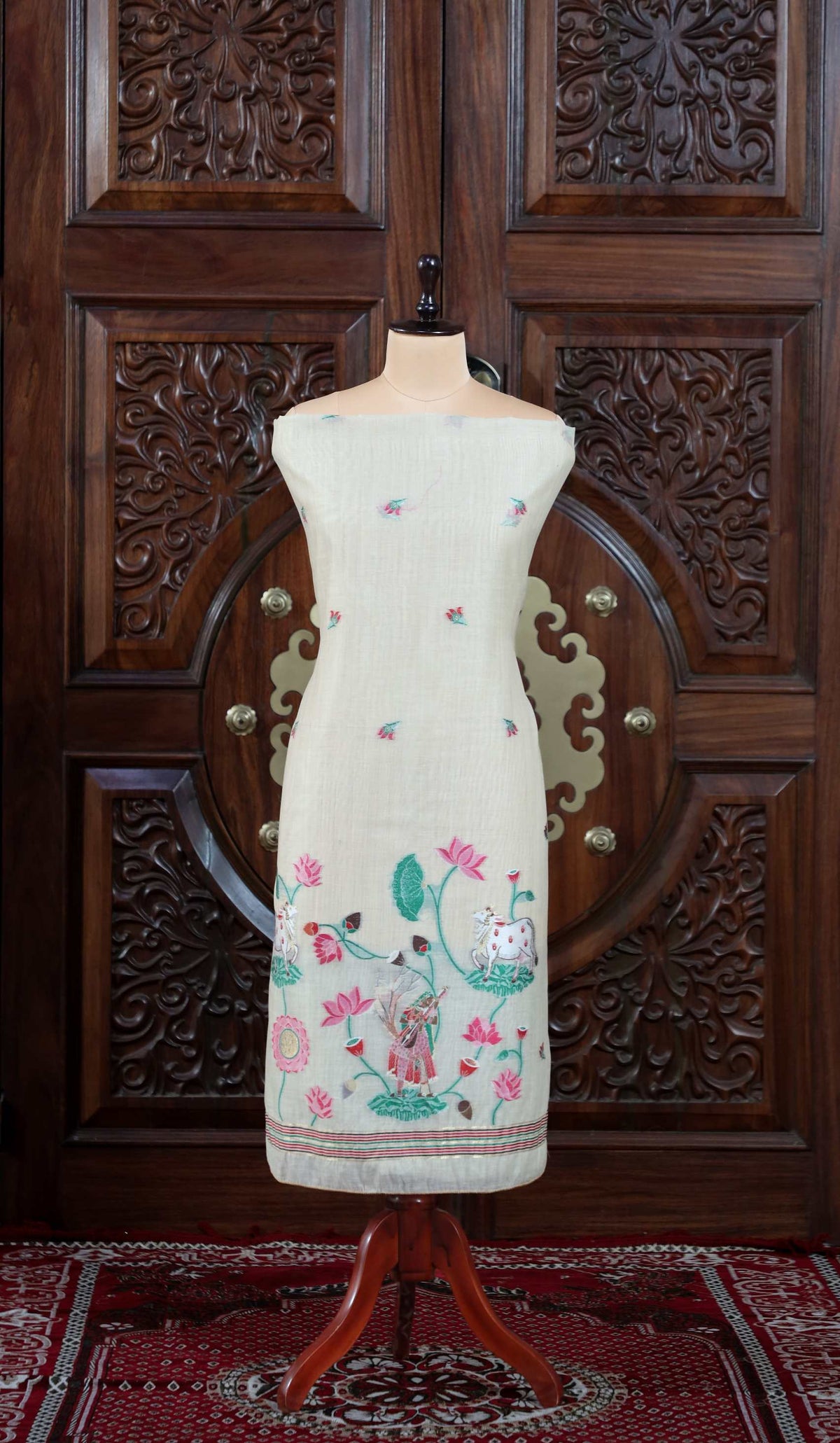 Rooh – The Pichwai Reverie | Pichwai Muga Cotton Suit Piece – Cream