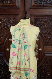 Rooh – The Pichwai Reverie | Pichwai Muga Cotton Suit Piece – Lemon Yellow