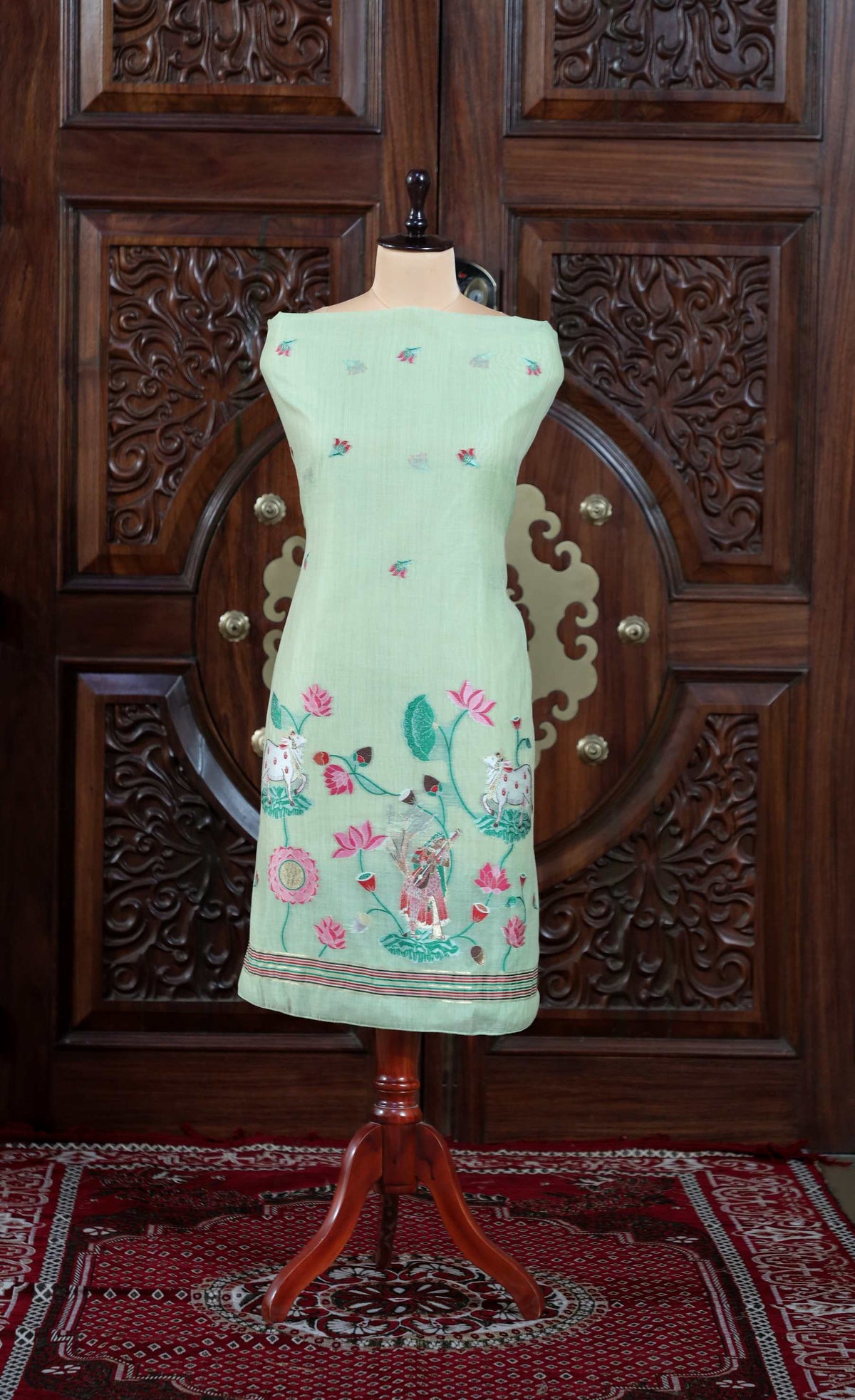 Rooh – The Pichwai Reverie | Pichwai Muga Cotton Suit Piece – Sea Green
