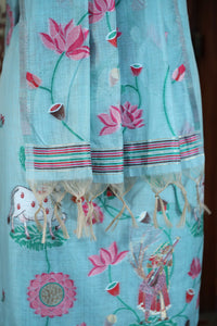 Rooh – The Pichwai Reverie | Pichwai Muga Cotton Suit Piece – Sky Blue