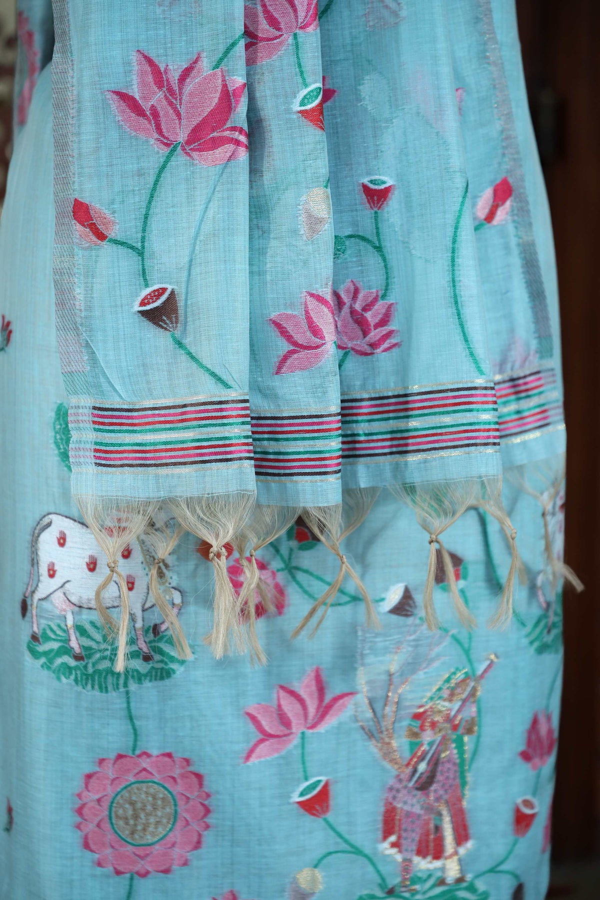 Rooh – The Pichwai Reverie | Pichwai Muga Cotton Suit Piece – Sky Blue