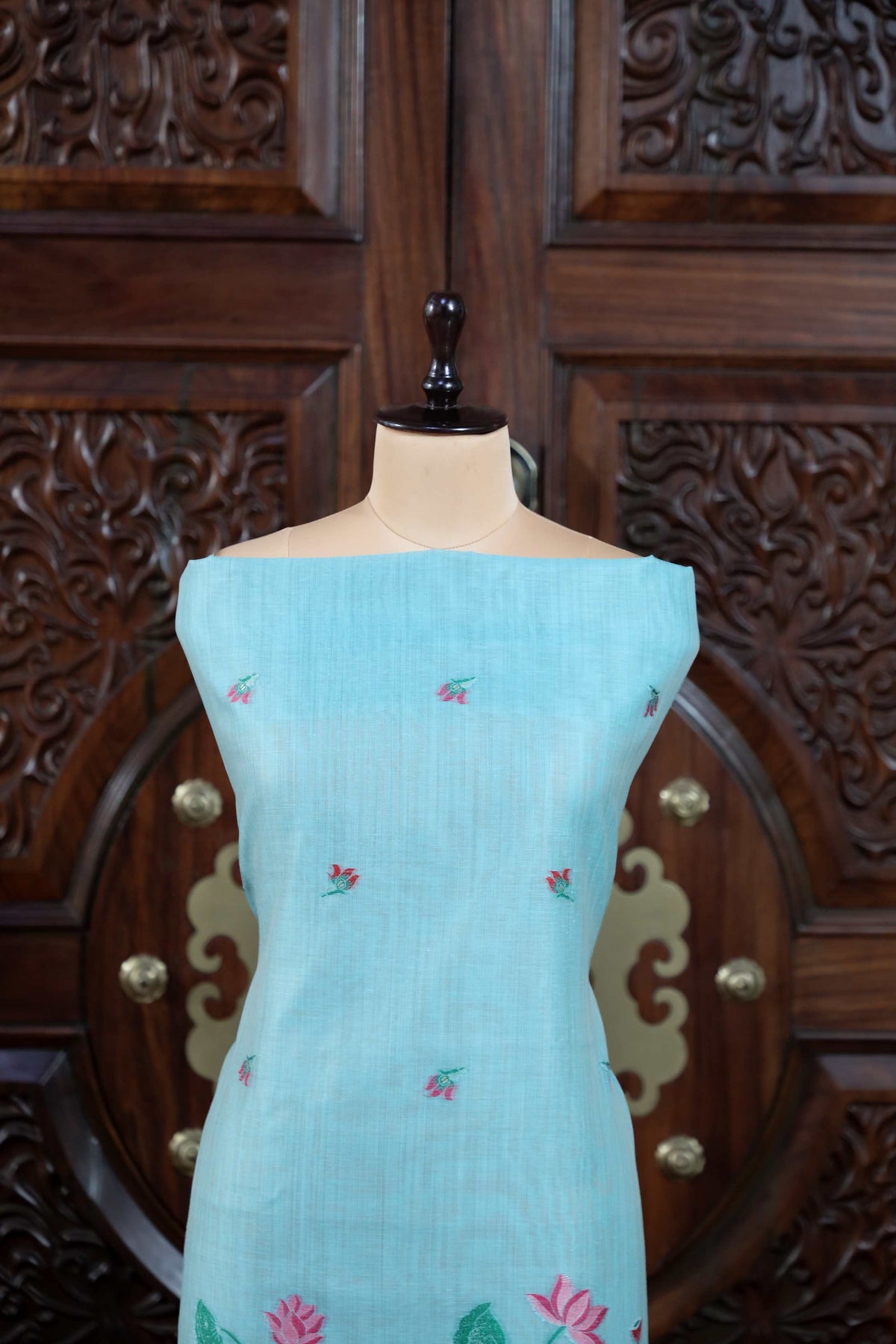 Rooh – The Pichwai Reverie | Pichwai Muga Cotton Suit Piece – Sky Blue