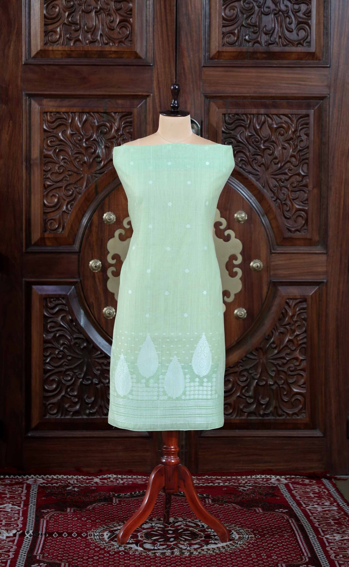 Virsa – The Timeless Weave | Jamdani Muga Cotton Suit Piece – Sea Green