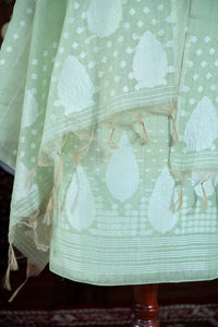 Virsa – The Timeless Weave | Jamdani Muga Cotton Suit Piece – Sea Green