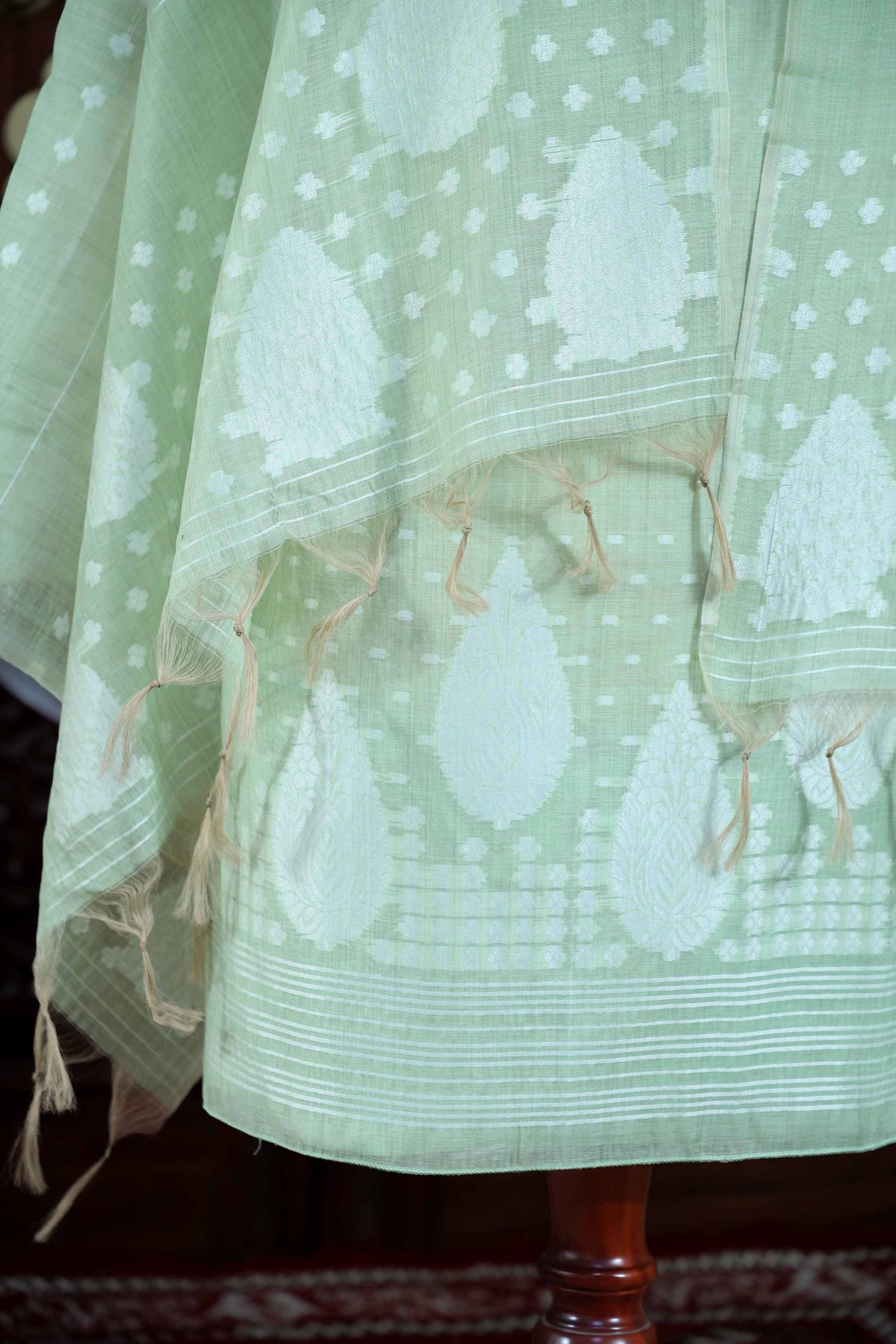 Virsa – The Timeless Weave | Jamdani Muga Cotton Suit Piece – Sea Green