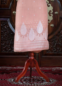 Virsa – The Timeless Weave | Jamdani Muga Cotton Suit Piece – Peach