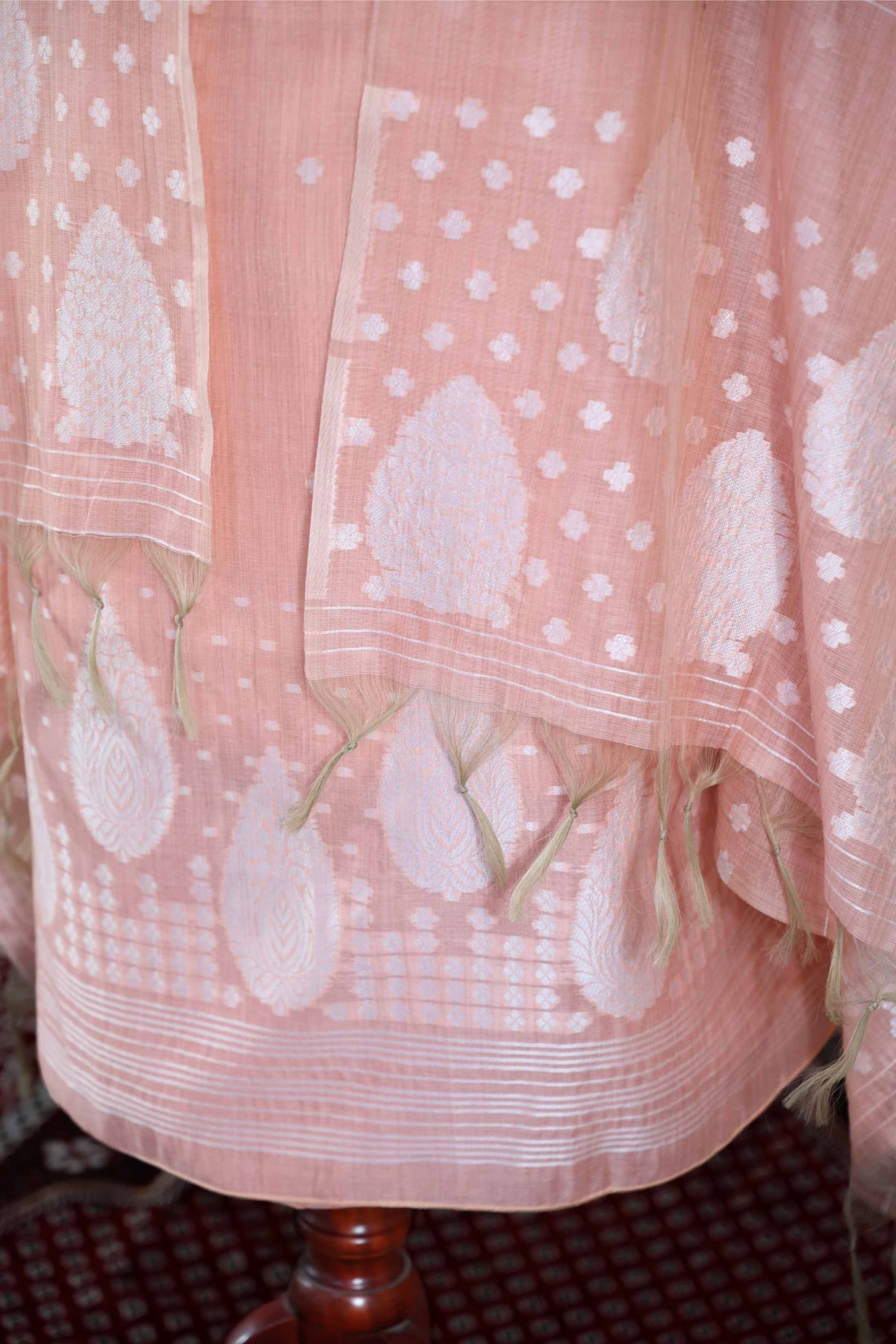 Virsa – The Timeless Weave | Jamdani Muga Cotton Suit Piece – Peach