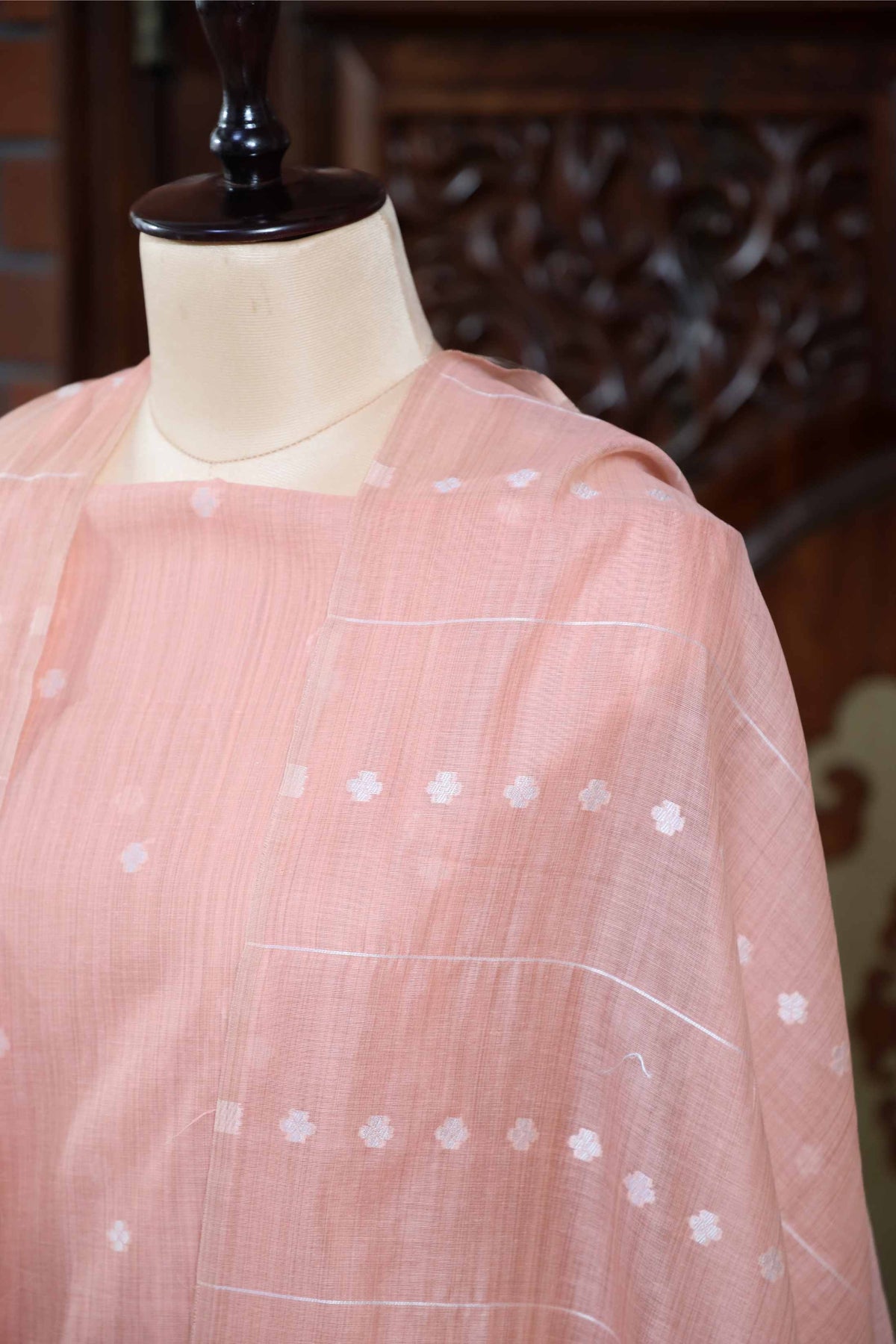 Virsa – The Timeless Weave | Jamdani Muga Cotton Suit Piece – Peach