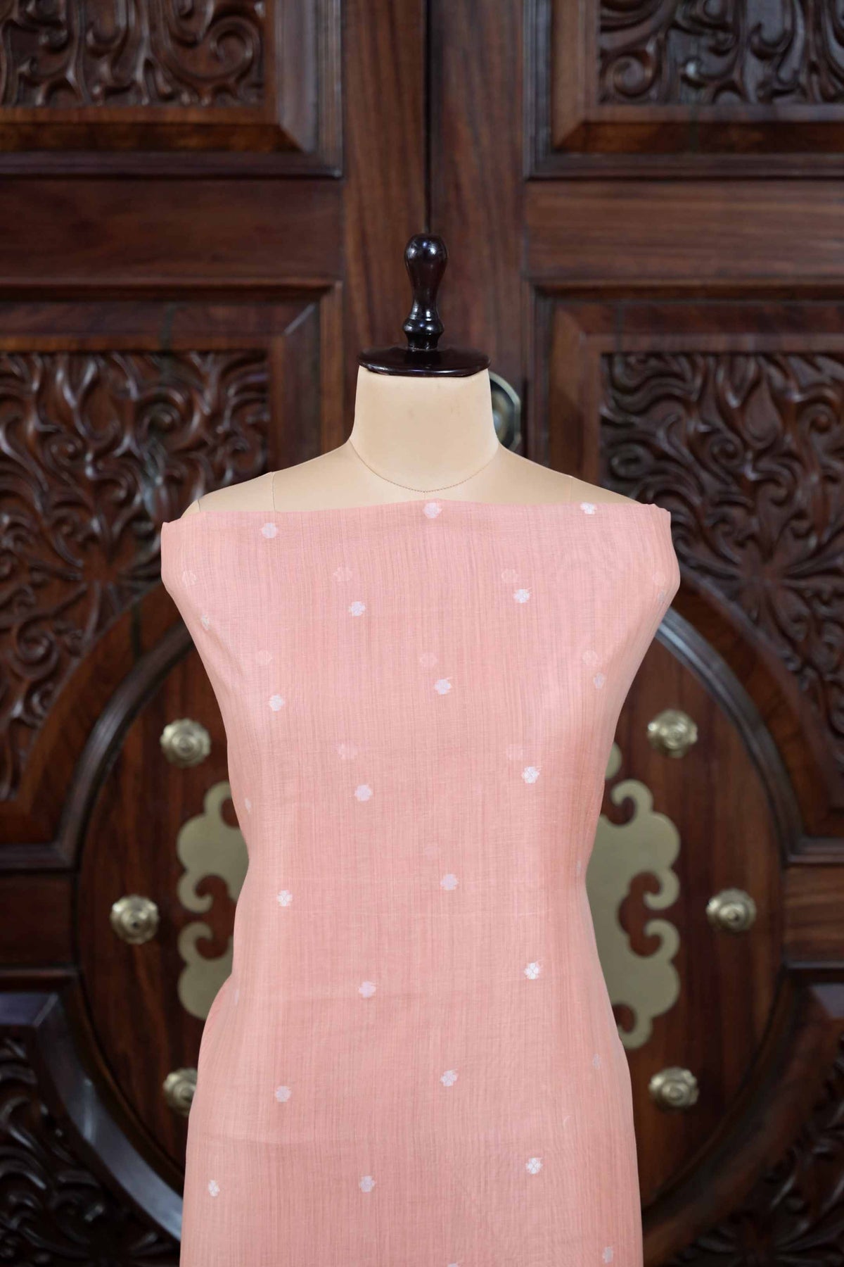 Virsa – The Timeless Weave | Jamdani Muga Cotton Suit Piece – Peach