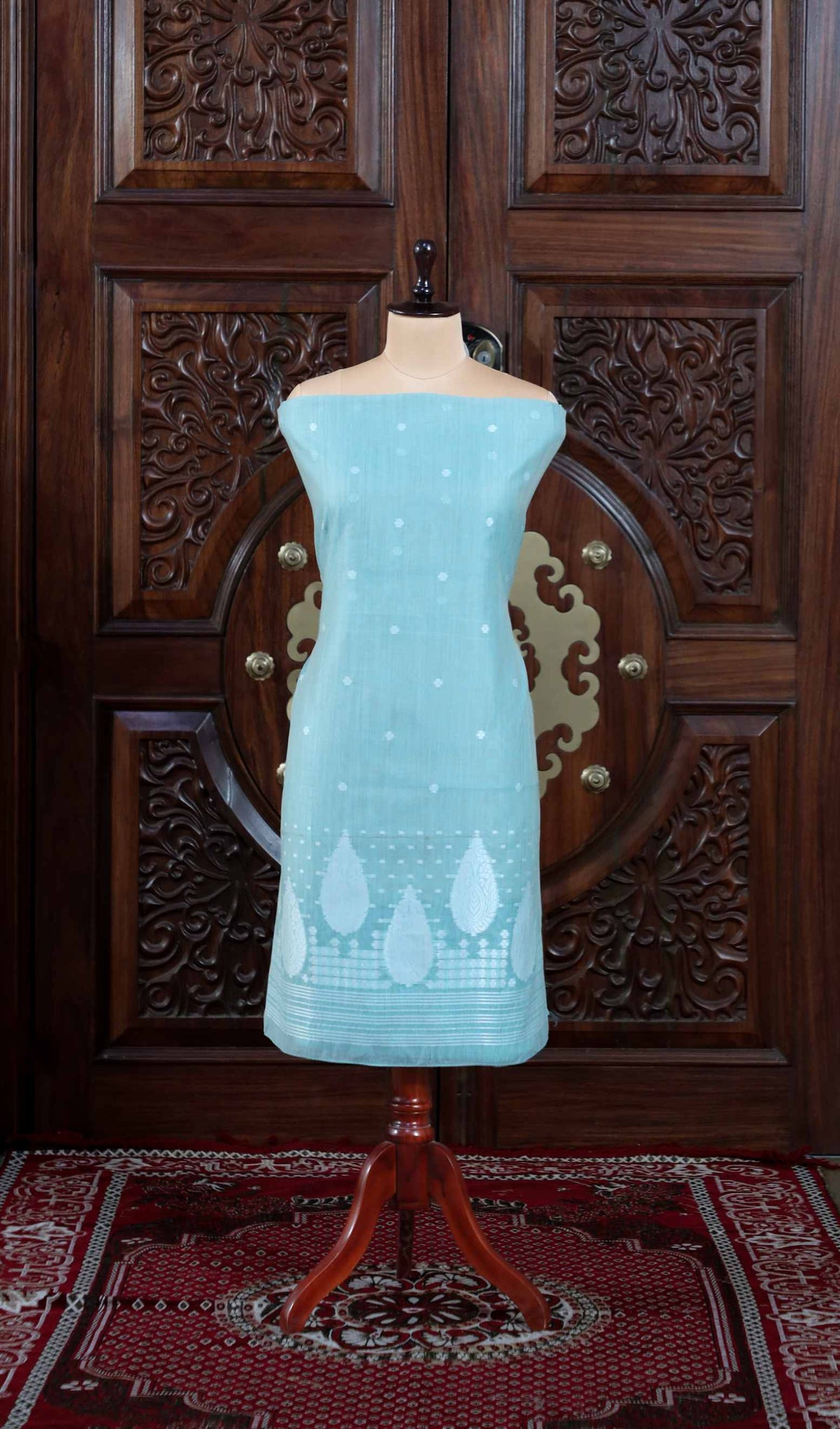 Virsa – The Timeless Weave | Jamdani Muga Cotton Suit Piece – Sky Blue