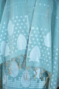 Virsa – The Timeless Weave | Jamdani Muga Cotton Suit Piece – Sky Blue