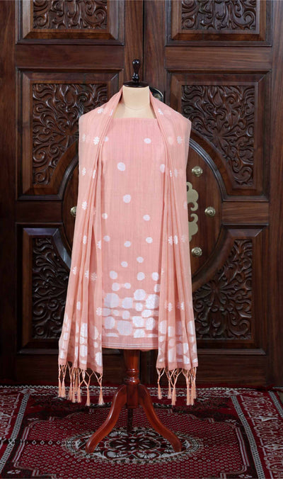 Adaa – The Elegant Motif | Jamdani Muga Cotton Suit Piece – Peach