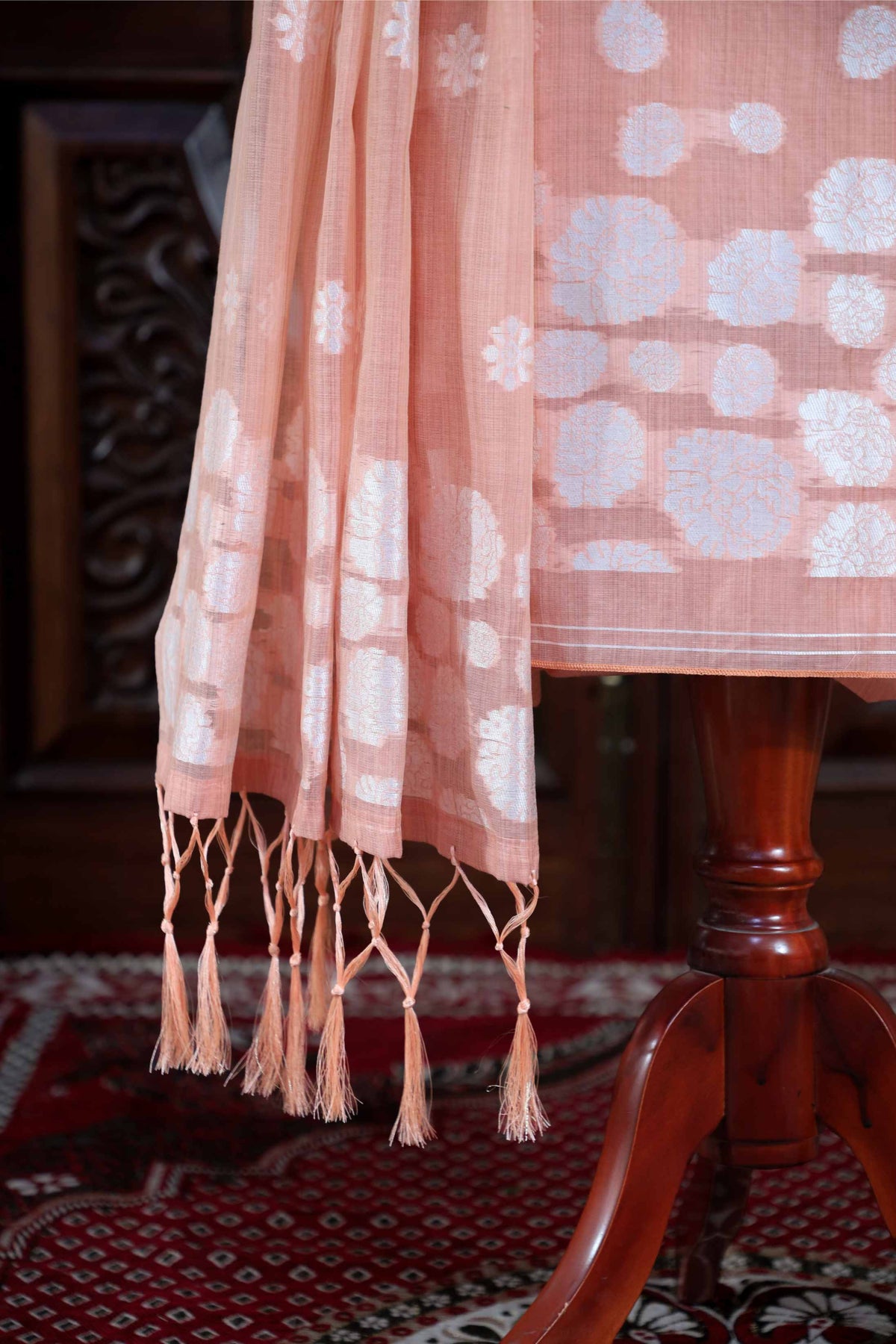 Adaa – The Elegant Motif | Jamdani Muga Cotton Suit Piece – Peach