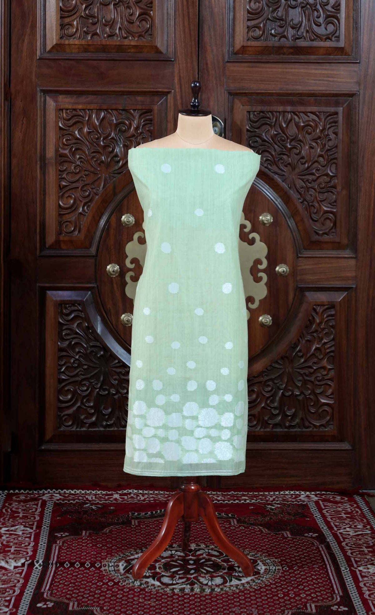 Adaa – The Elegant Motif | Jamdani Muga Cotton Suit Piece – Sea Green