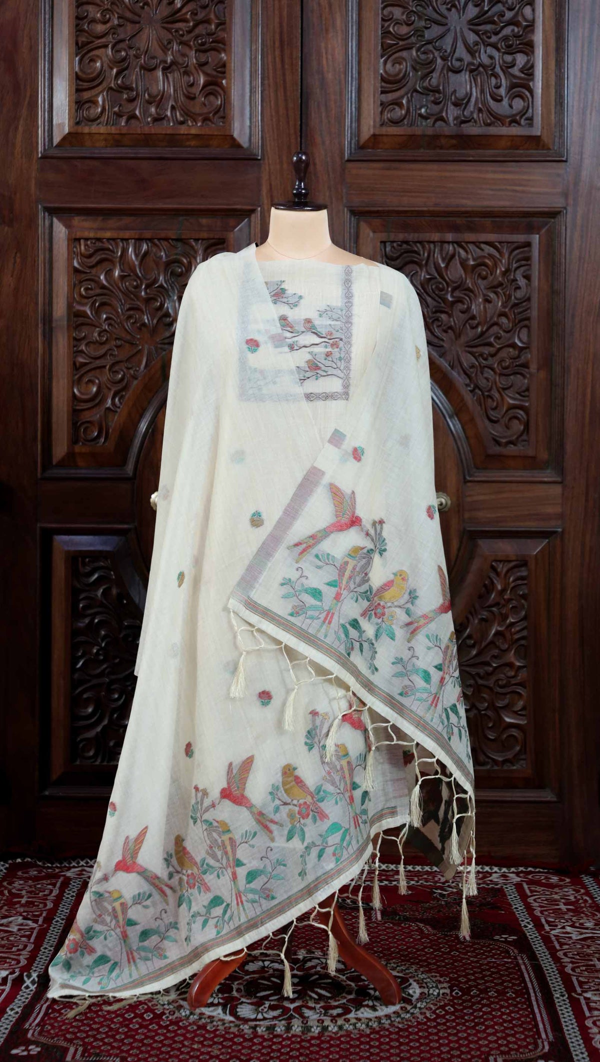 Mitti – The Earthy Grace | Jamdani Muga Cotton Suit Piece – Cream