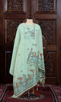 Mitti – The Earthy Grace | Jamdani Muga Cotton Suit Piece – Sea Green