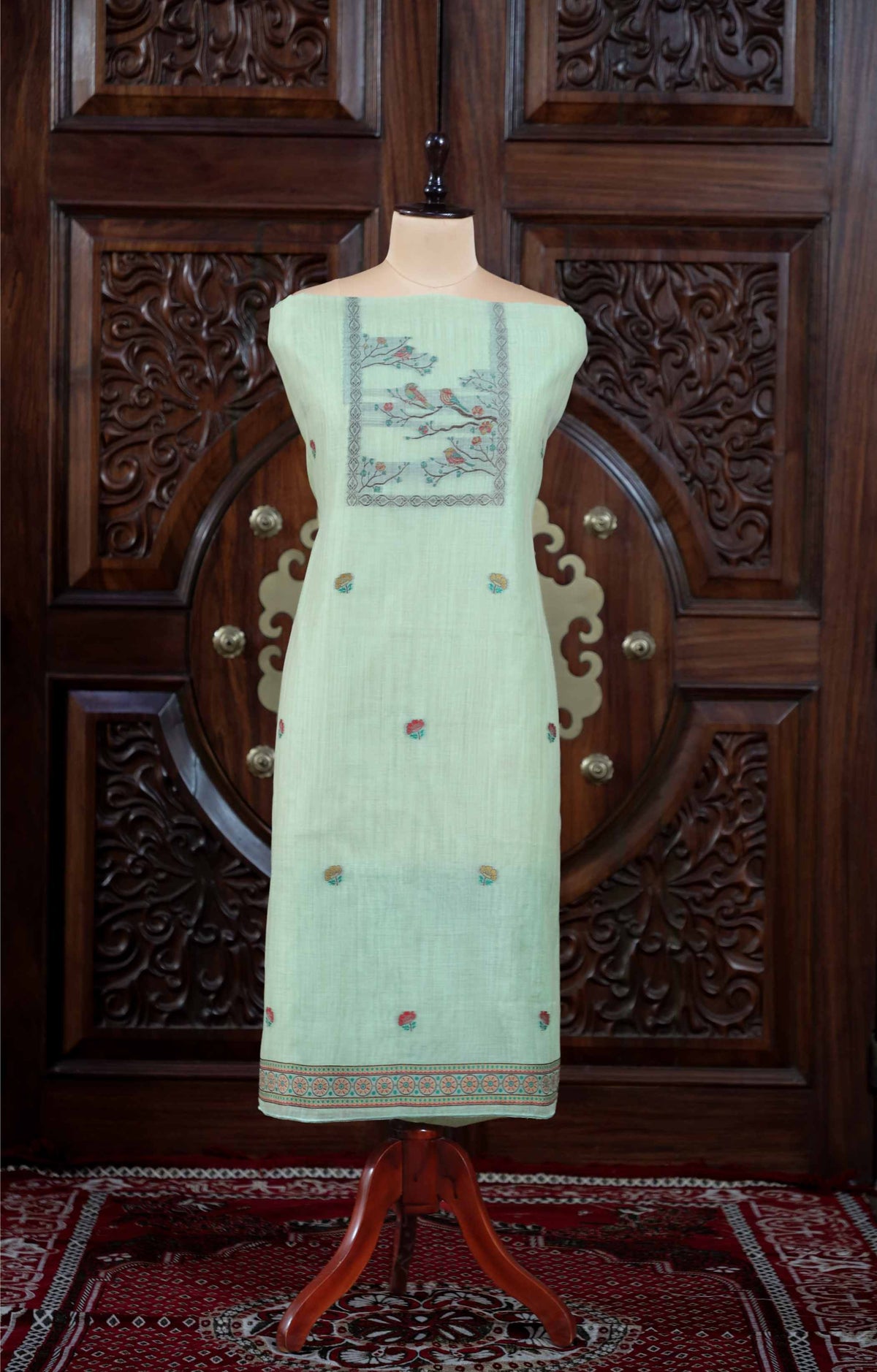 Mitti – The Earthy Grace | Jamdani Muga Cotton Suit Piece – Sea Green