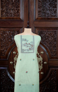 Mitti – The Earthy Grace | Jamdani Muga Cotton Suit Piece – Sea Green