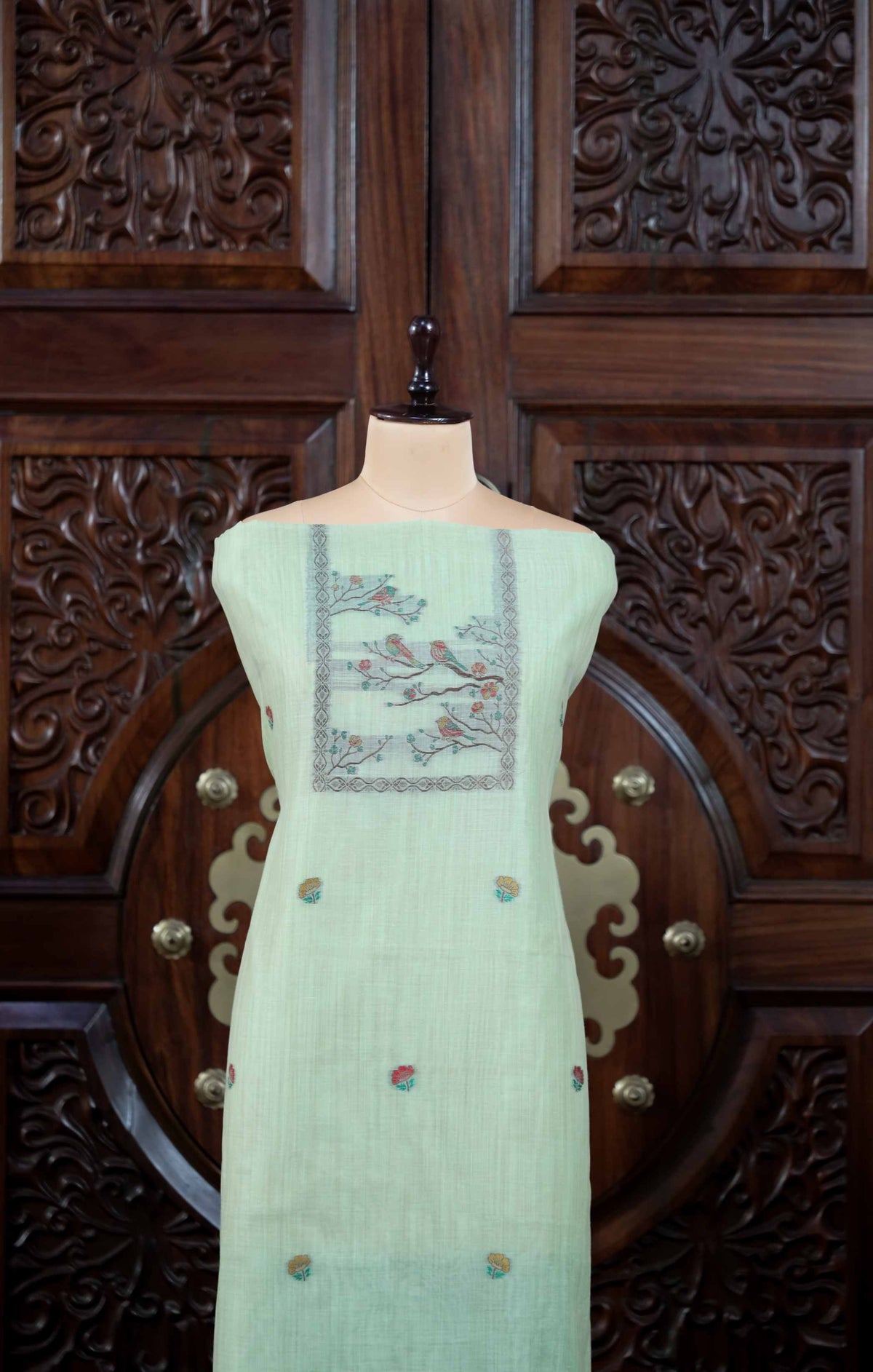 Mitti – The Earthy Grace | Jamdani Muga Cotton Suit Piece – Sea Green