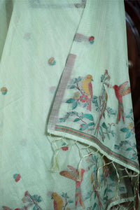 Mitti – The Earthy Grace | Jamdani Muga Cotton Suit Piece – Sea Green