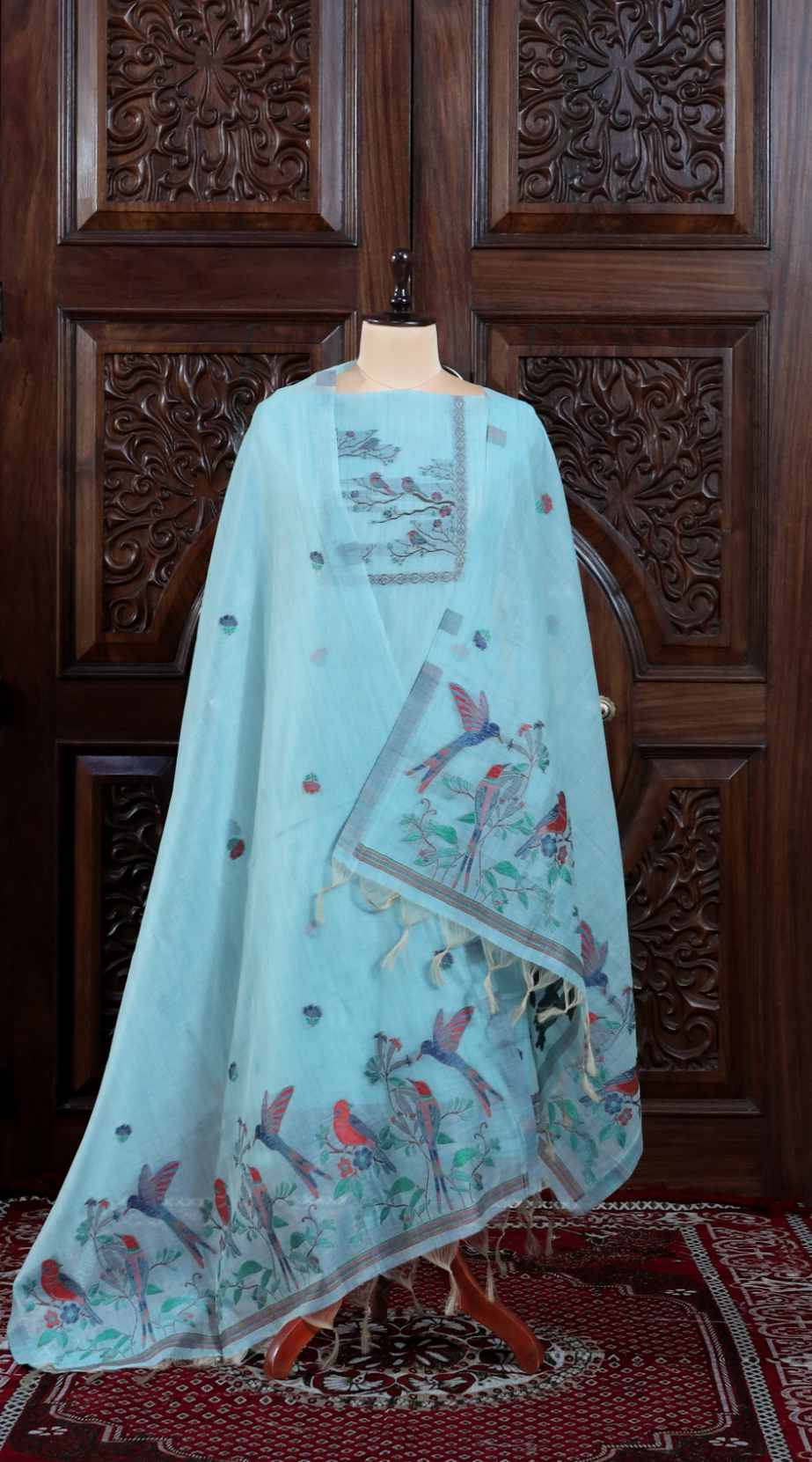 Mitti – The Earthy Grace | Jamdani Muga Cotton Suit Piece – Sky Blue
