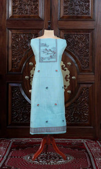 Mitti – The Earthy Grace | Jamdani Muga Cotton Suit Piece – Sky Blue