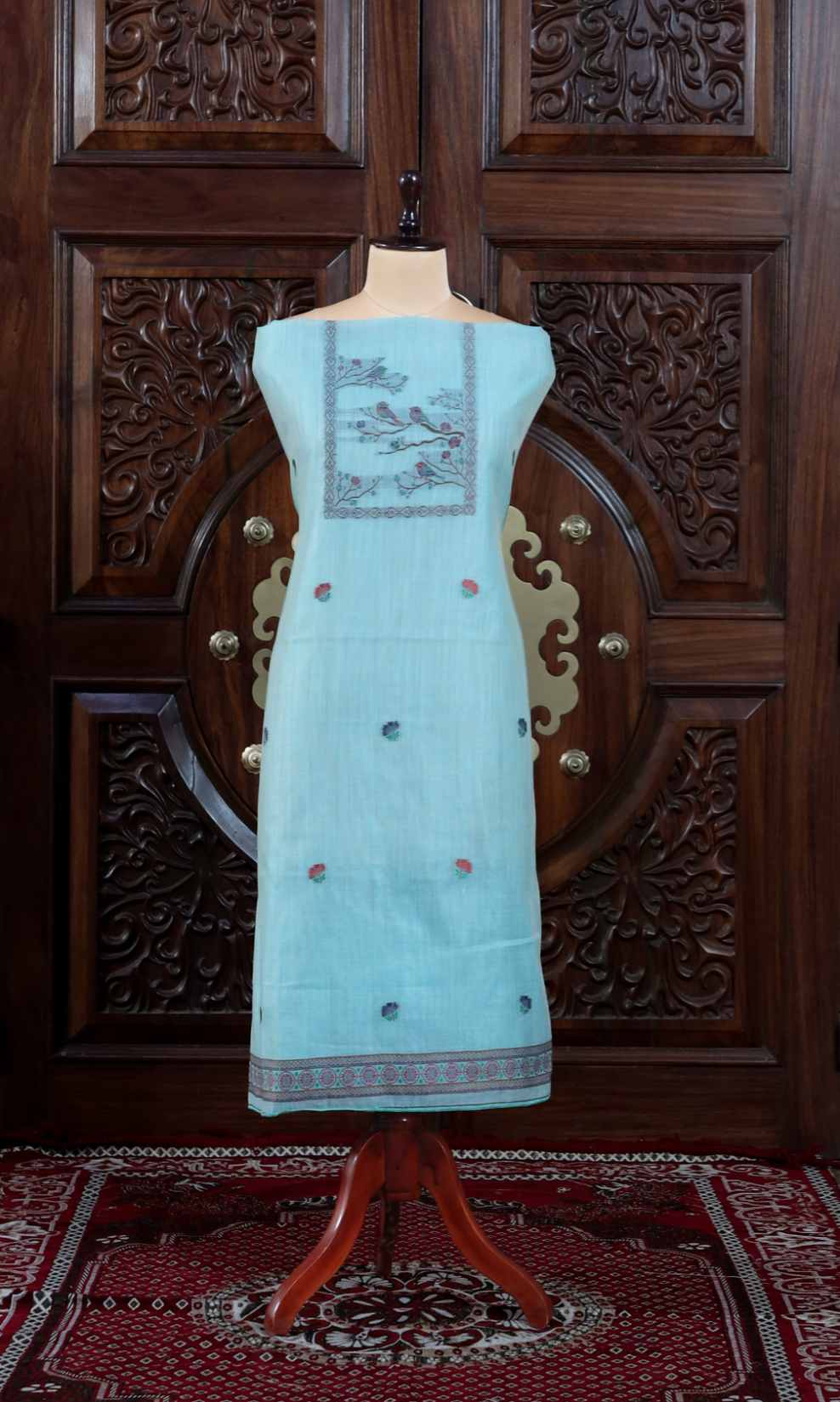 Mitti – The Earthy Grace | Jamdani Muga Cotton Suit Piece – Sky Blue