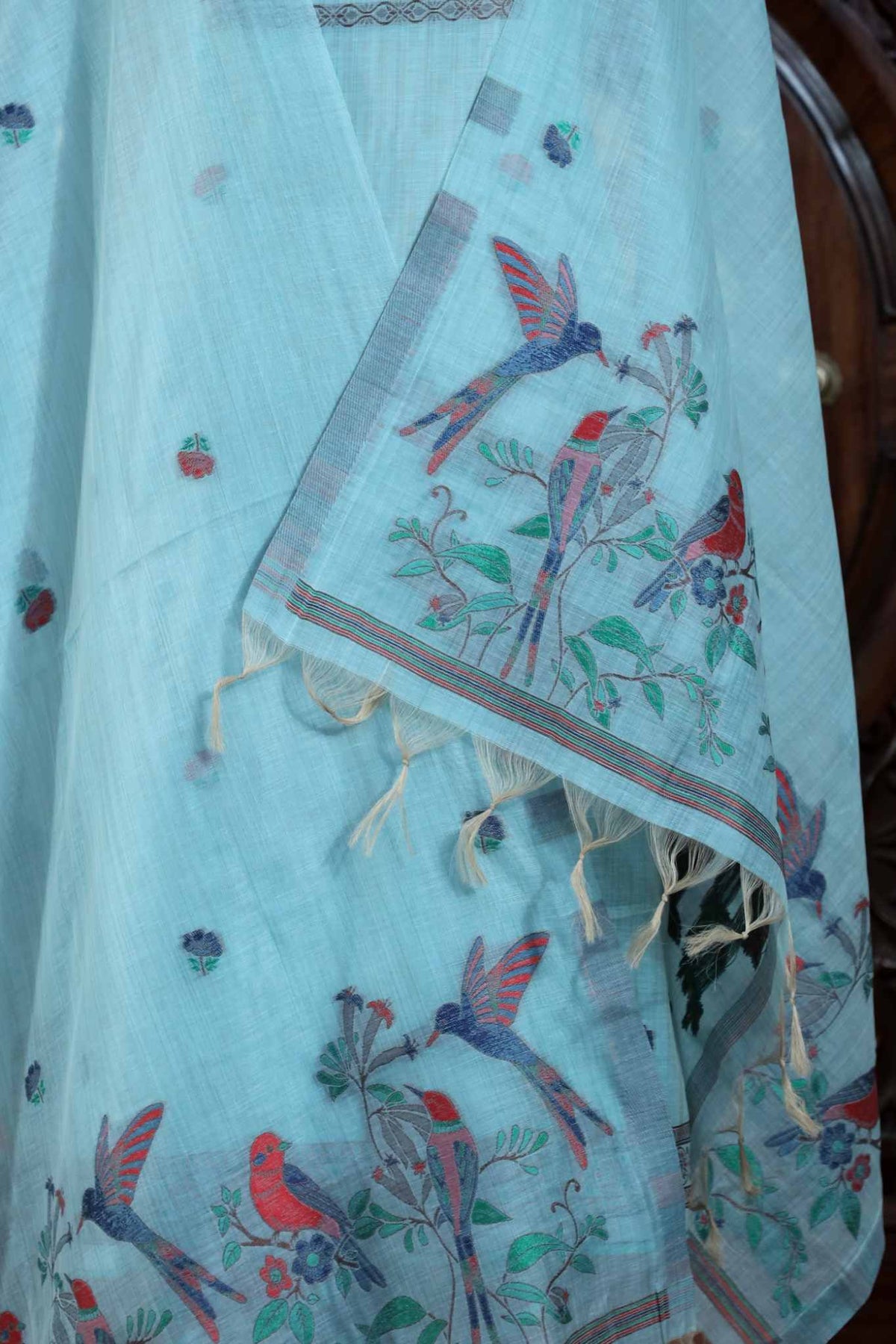 Mitti – The Earthy Grace | Jamdani Muga Cotton Suit Piece – Sky Blue