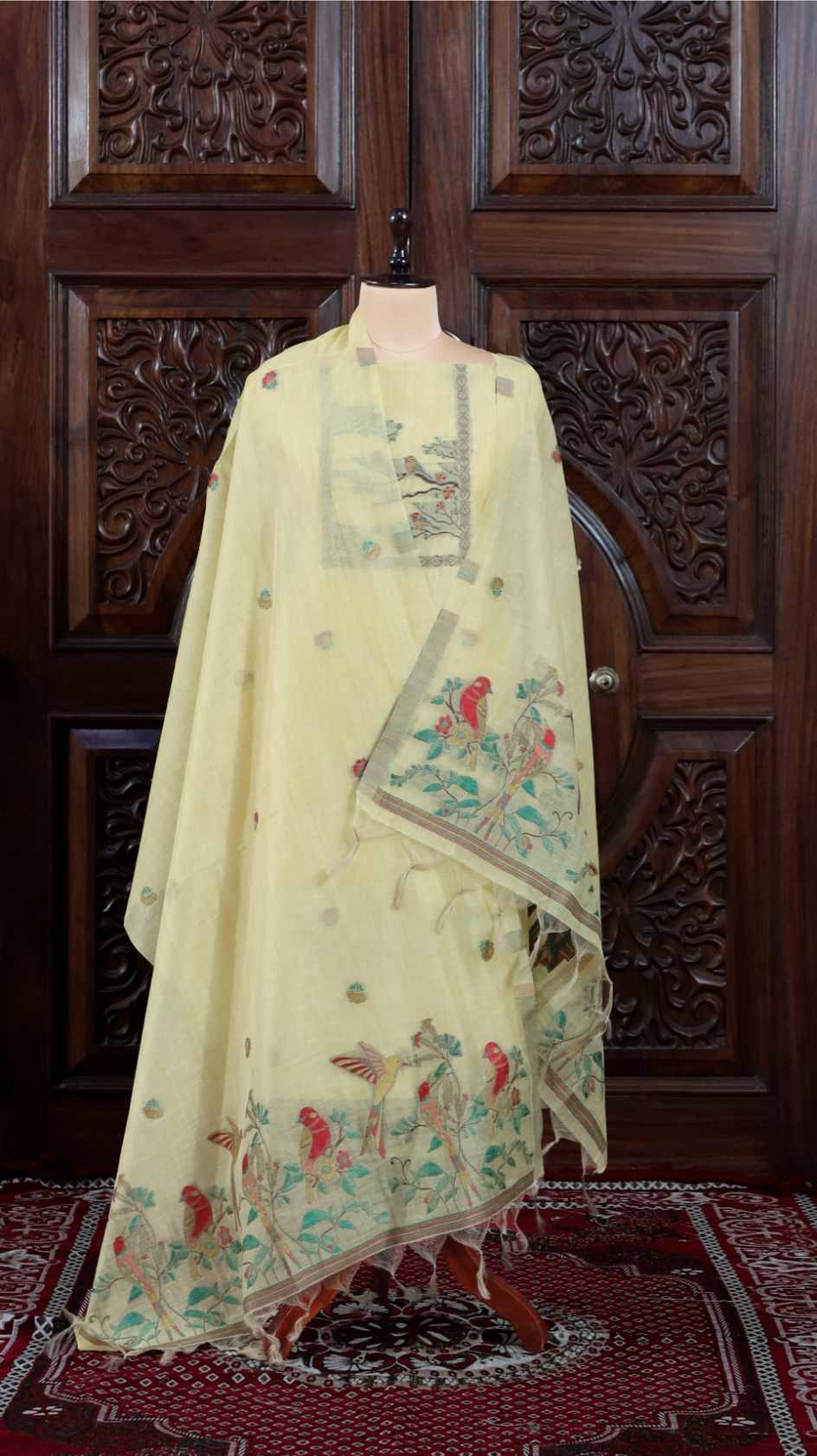 Mitti – The Earthy Grace | Jamdani Muga Cotton Suit Piece – Lemon Yellow