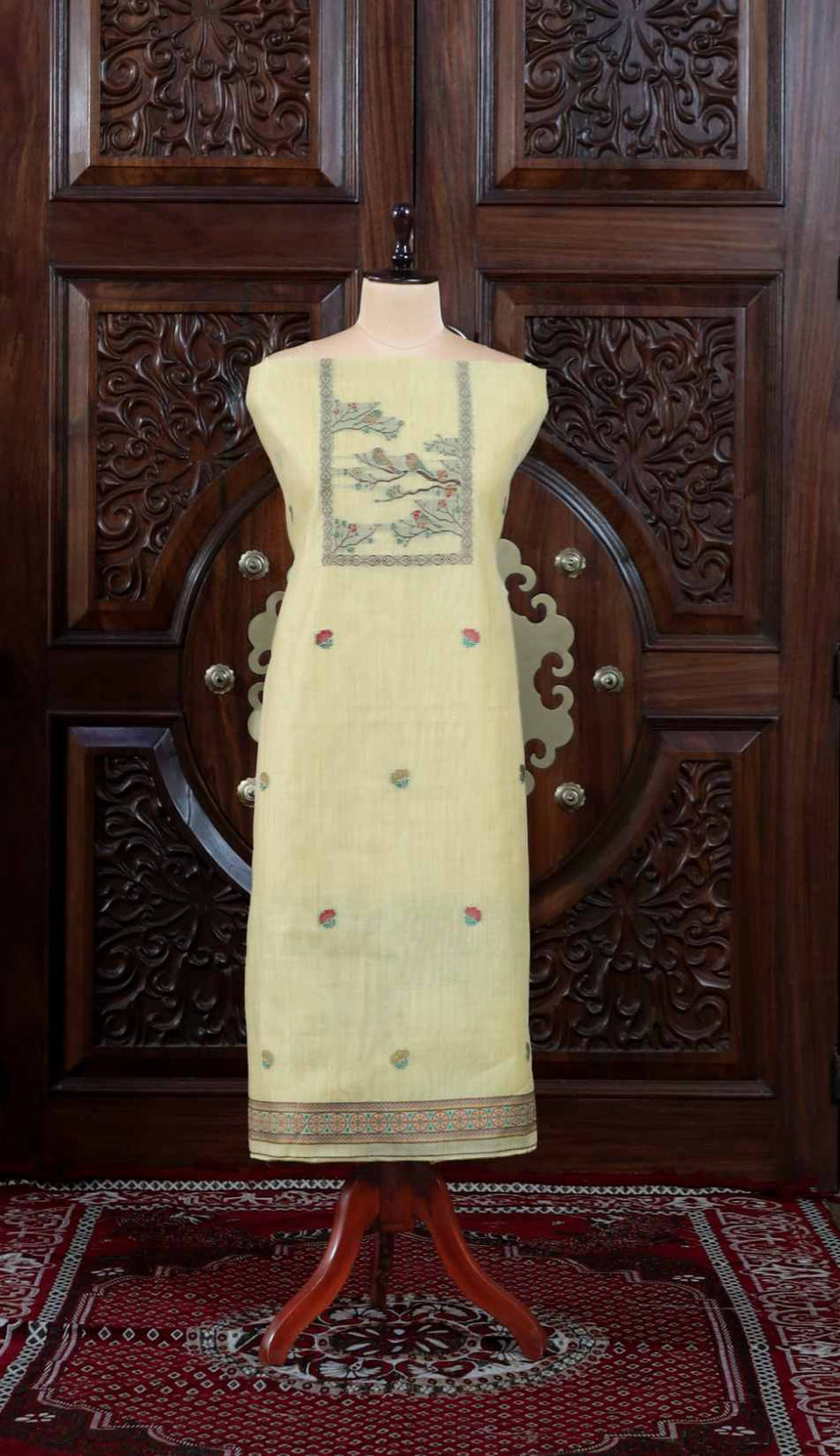 Mitti – The Earthy Grace | Jamdani Muga Cotton Suit Piece – Lemon Yellow