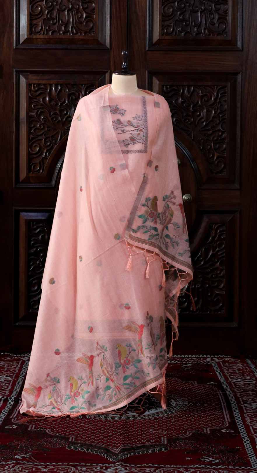 Mitti – The Earthy Grace | Jamdani Muga Cotton Suit Piece – Peach