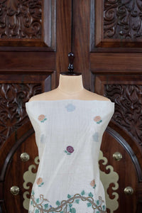 Katha – The Woven Tale | Muga Cotton Suit Piece – Off-White Red