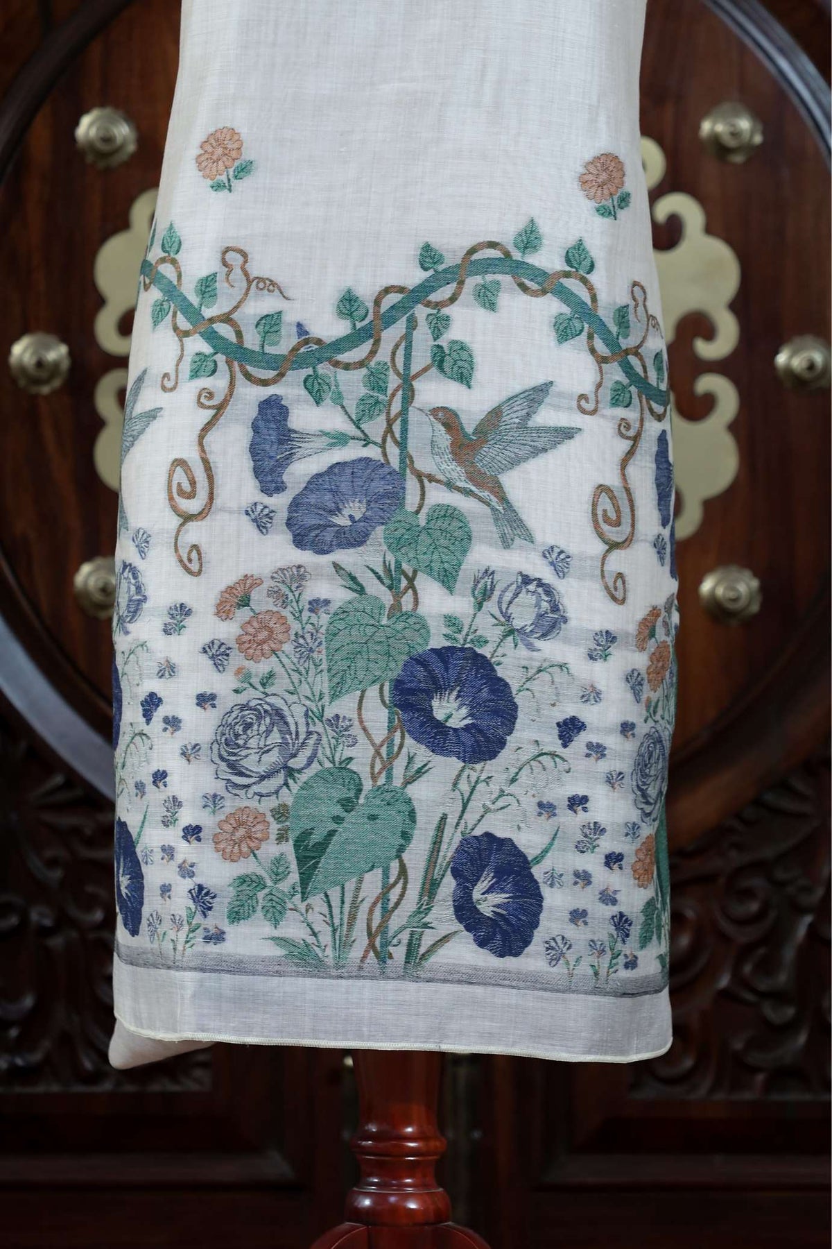Katha – The Woven Tale | Muga Cotton Suit Piece – Off-White Navy Blue