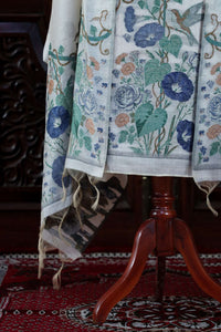 Katha – The Woven Tale | Muga Cotton Suit Piece – Off-White Navy Blue