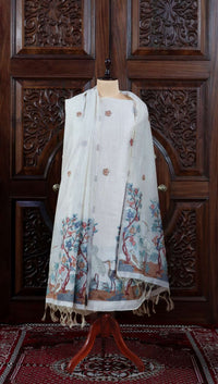 Dhara – The Earthly Flow | Muga Cotton Suit Piece – Off-White Red